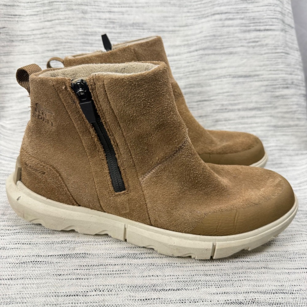 Sorel Explorer II Tan Suede Zip Up Ankle Bootie 7.5 Waterproof Winter Minimal